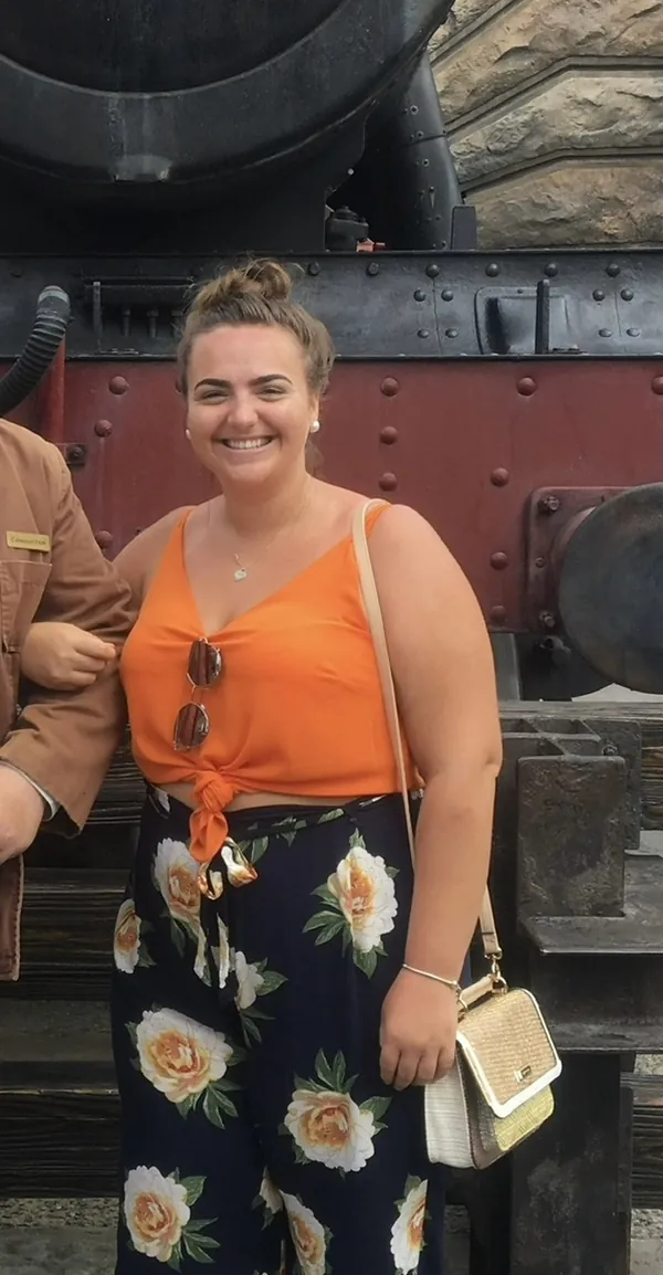 Adrienne before, on holiday